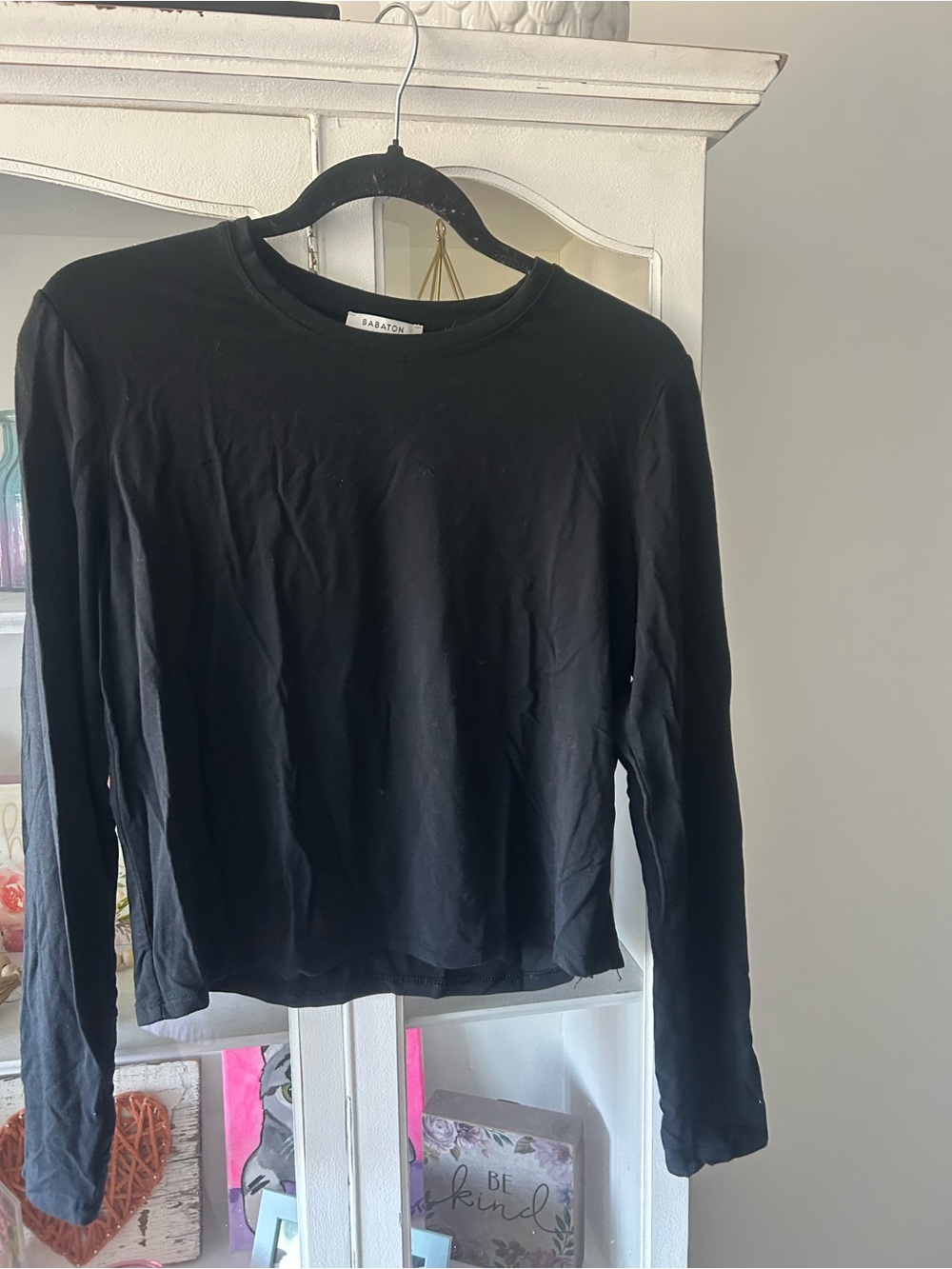Babaton Black Long-Sleeve Crewneck  slightly cropped Top
